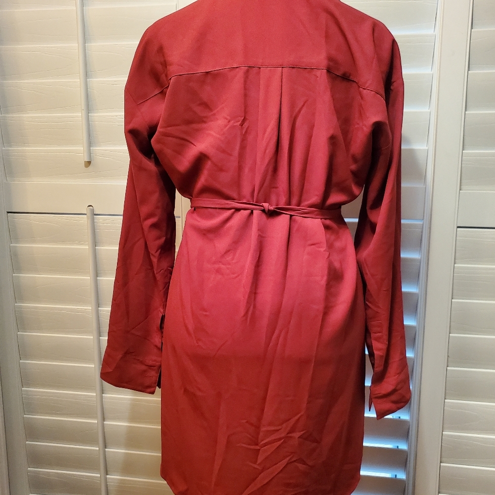 Maroon/burgundy Express shirtdress size M - Picture 3 of 5